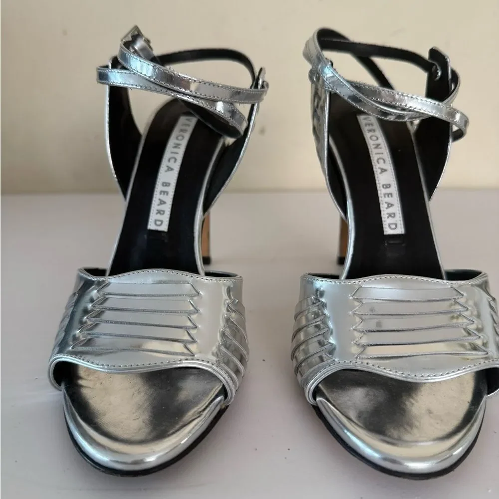 Veronica Beard Metallic Silver Heels Size 6, Used Once (see pictures)